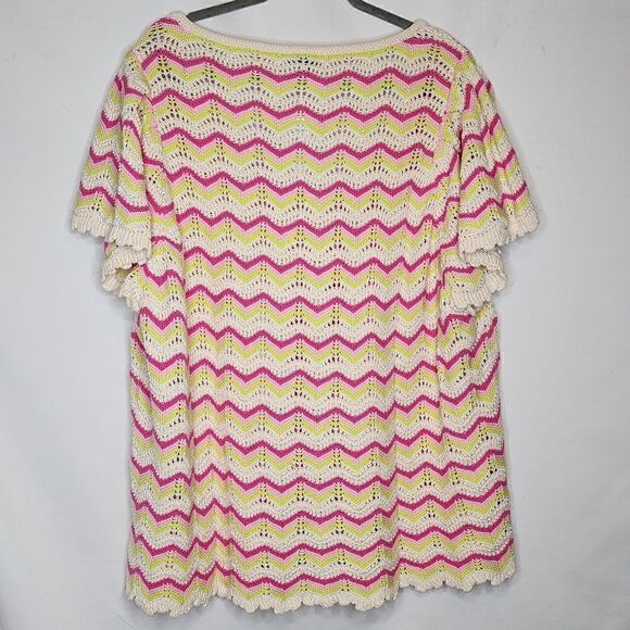 5X 28W Torrid Pink Crochet Sweater Flutter Sleeve Pointelle Pullover Open Knit - Picture 9 of 9